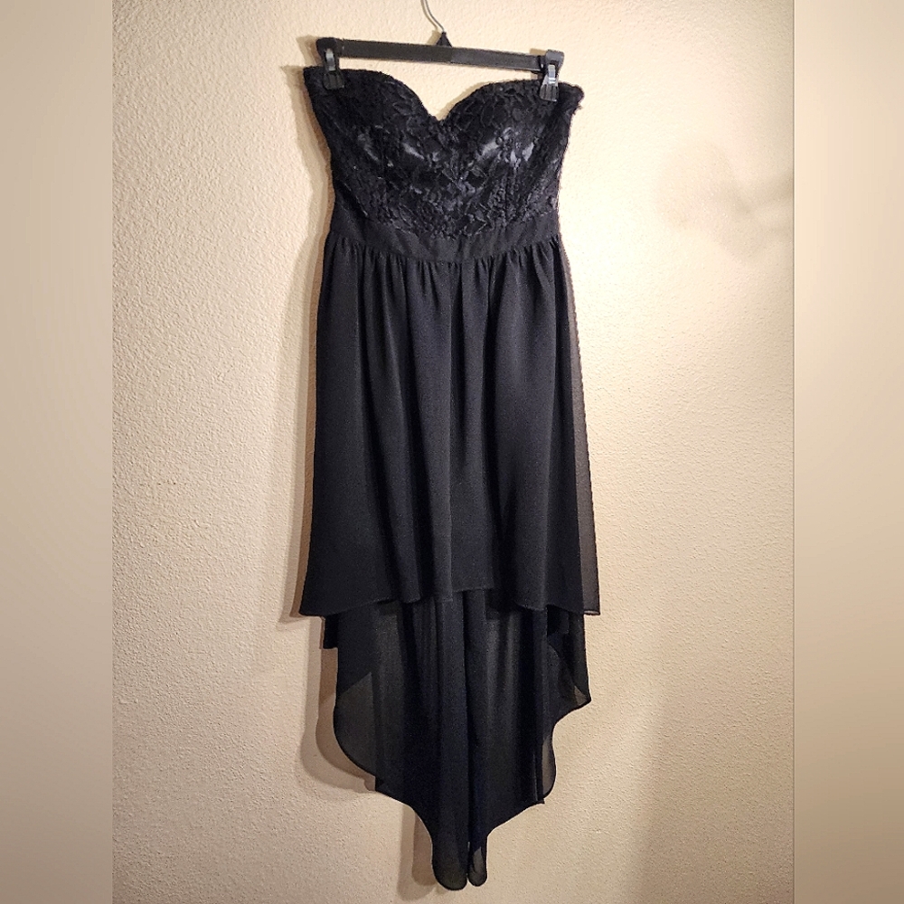fio fio high low strapless formal black dress
